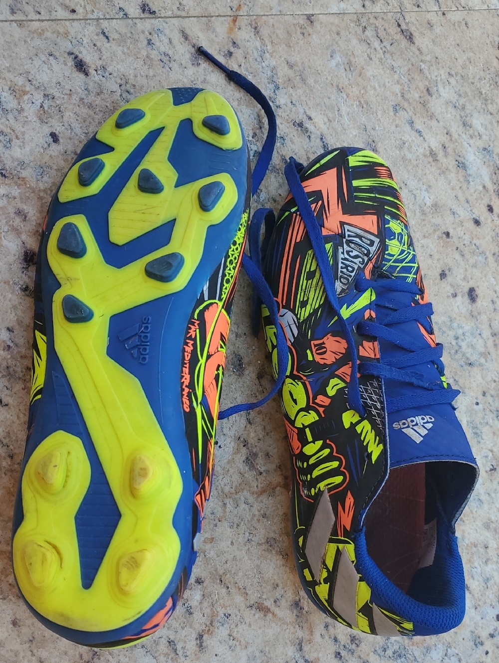 adidas Kids Messi Barcelona Blue with Neon Yellow & Orange Soccer Cleats